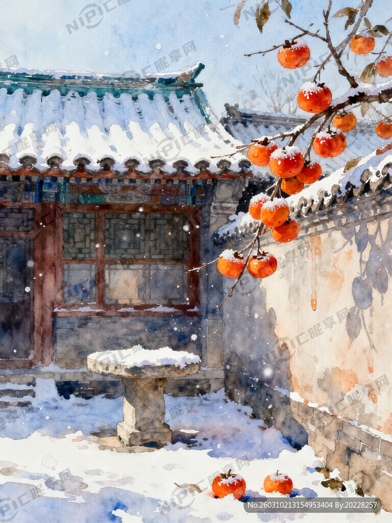 初雪后的北方四合院