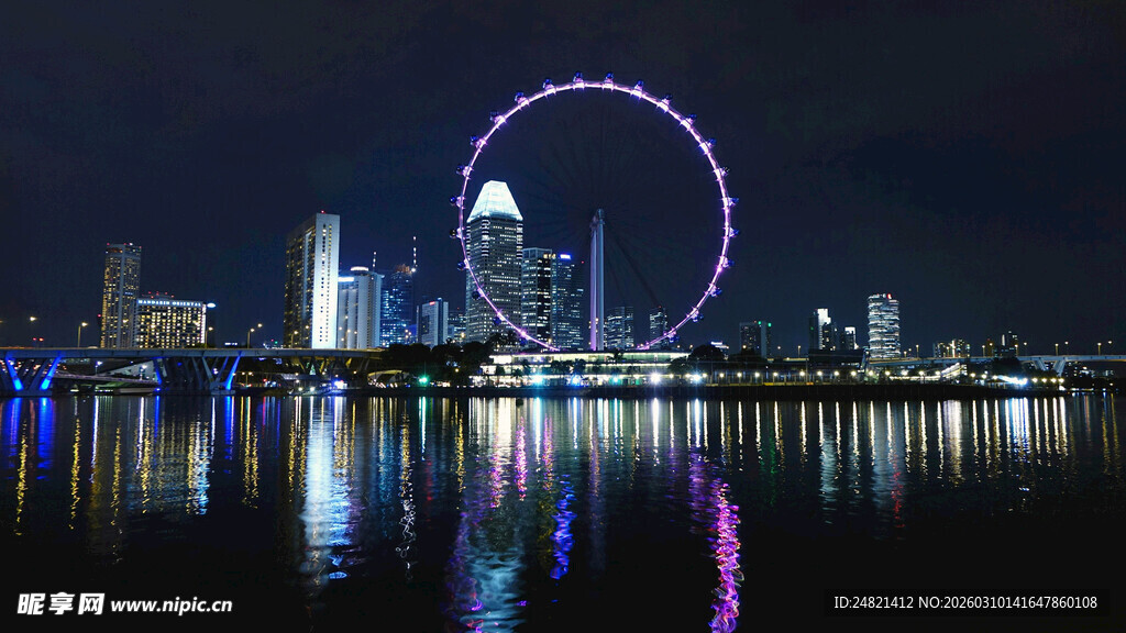 迪拜夜景中的璀璨摩天轮