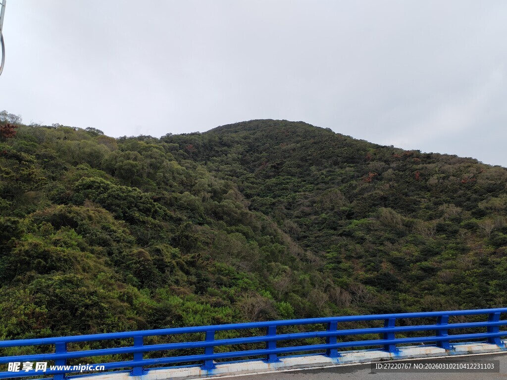 山间蓝栏杆风景