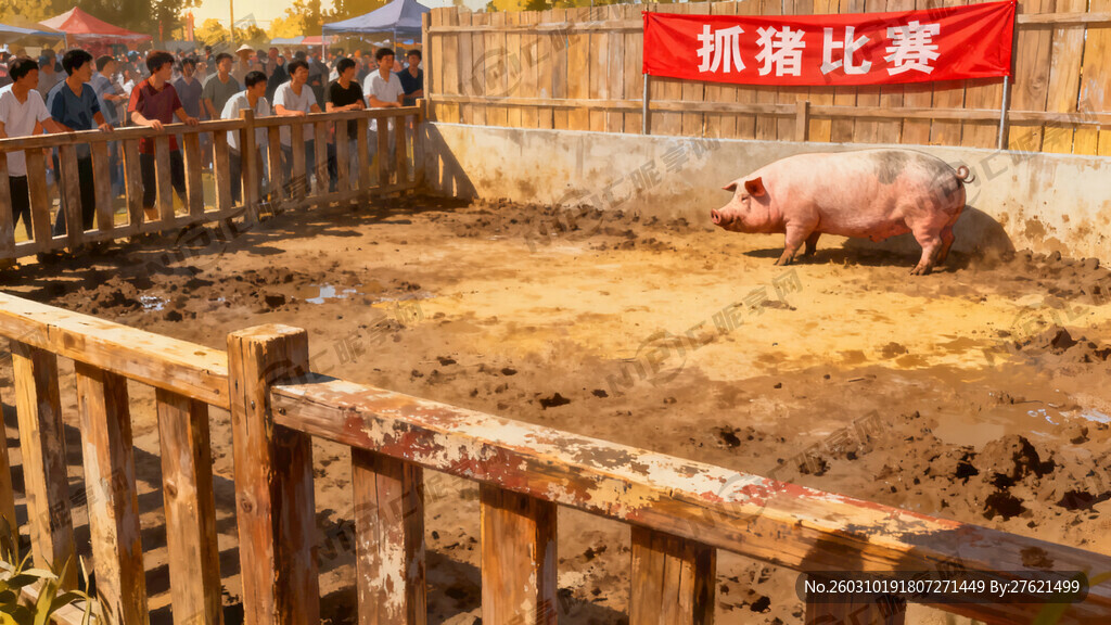 抓猪比赛现场护栏画