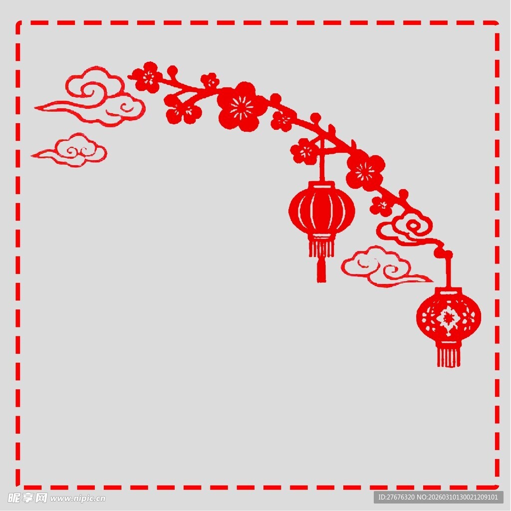 新中式梅花纹饰线性稿