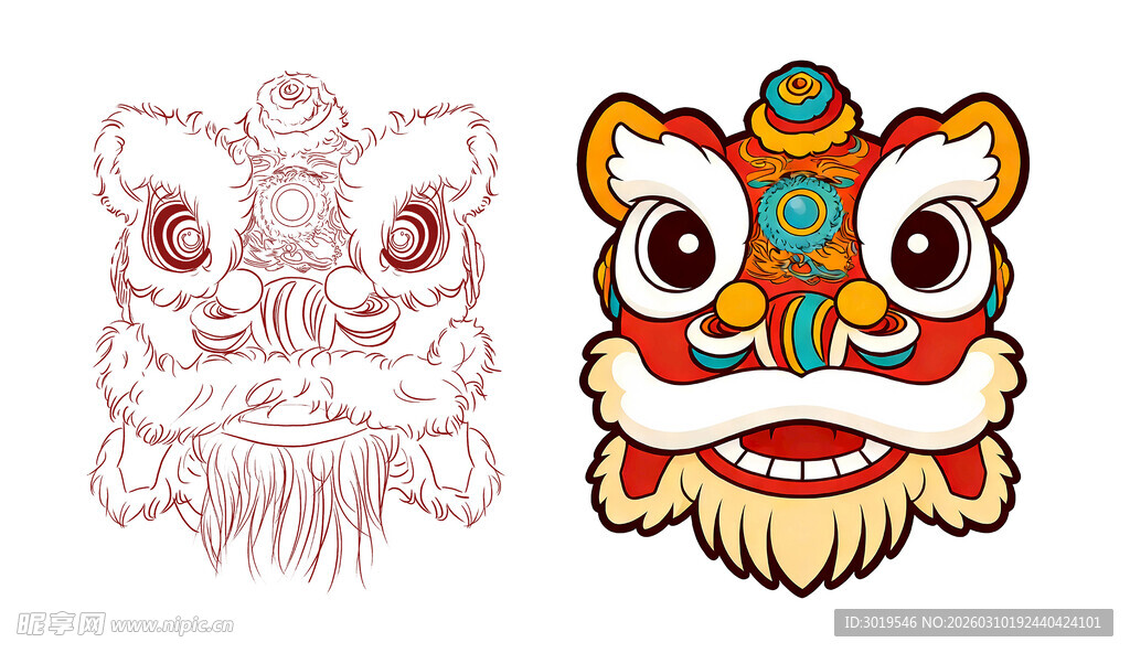 传统舞狮头图案设计稿