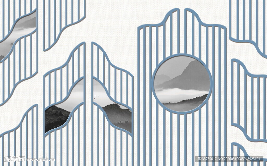 新中式格栅立瓦背景墙 