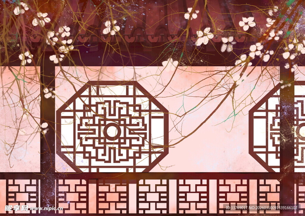 中式格栅背景墙