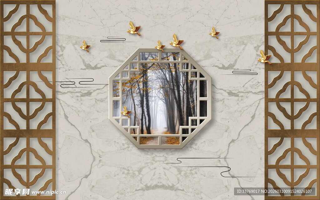 中式格栅背景墙