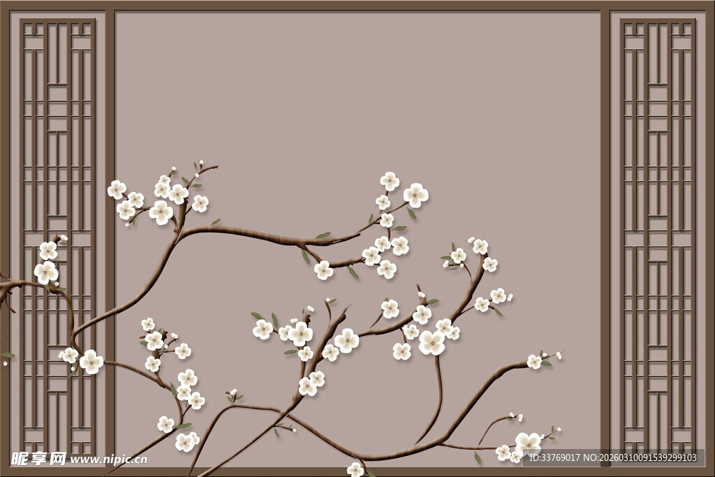 中式格栅背景墙