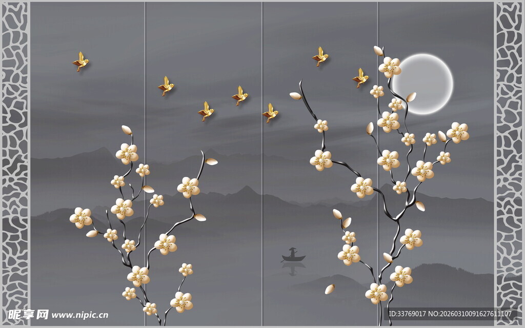 中式格栅背景墙