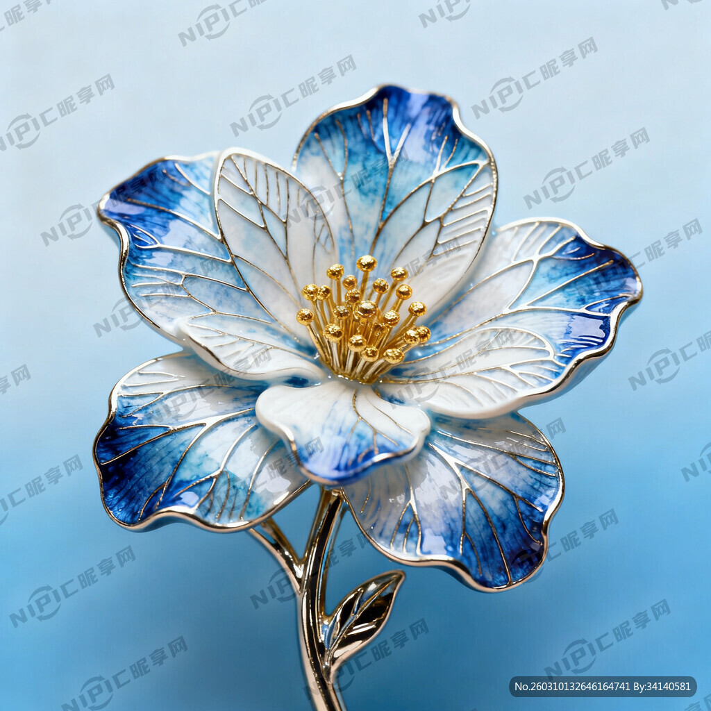 天蓝色为底色 花瓣纹理细腻