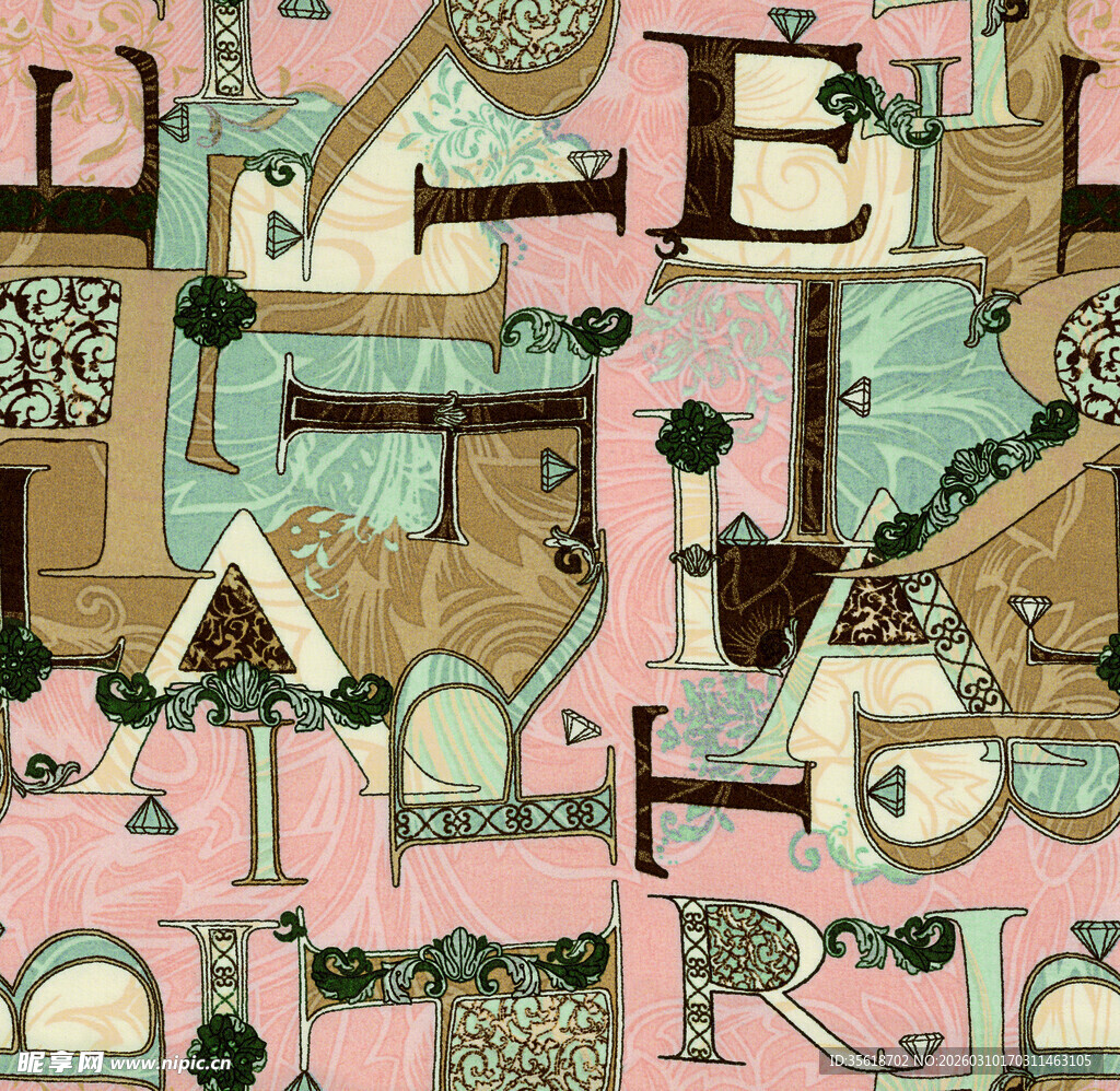 数码印花复古风格字母图案设计