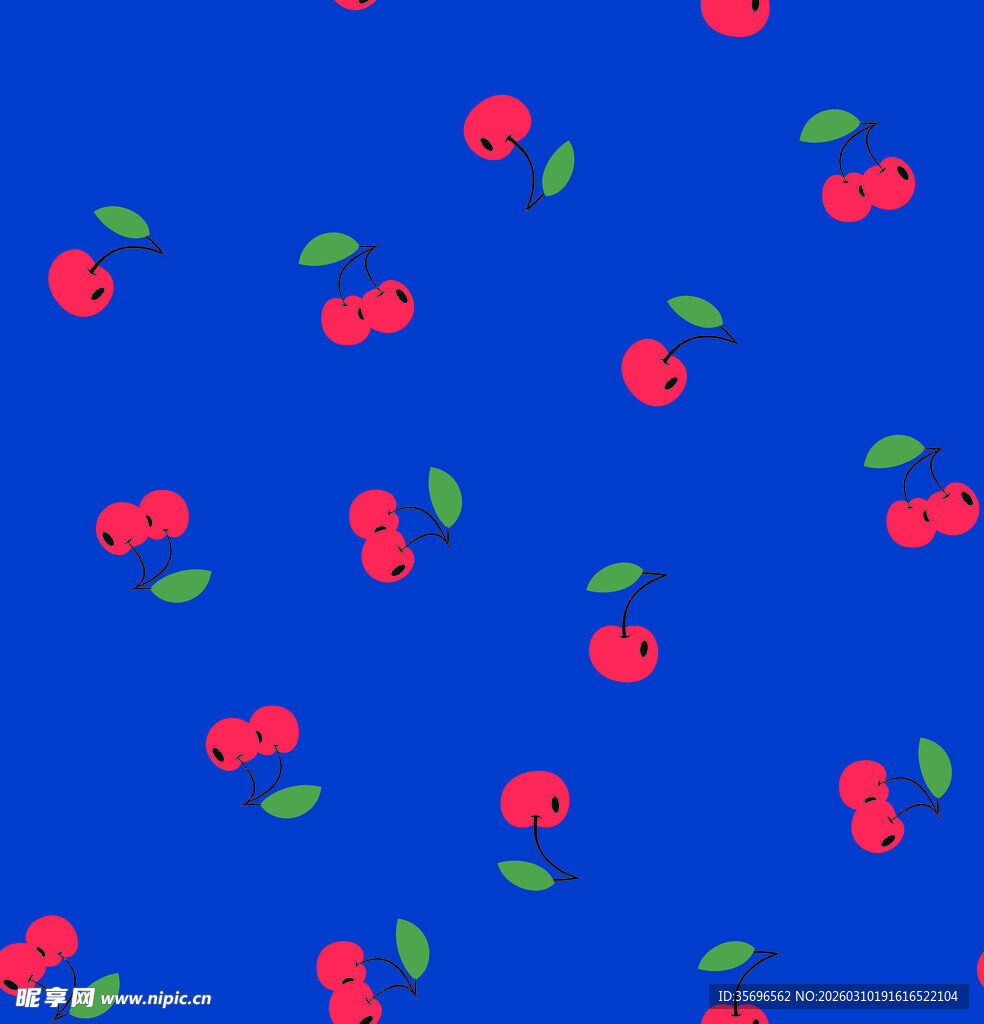 蓝色背景樱桃图案设计