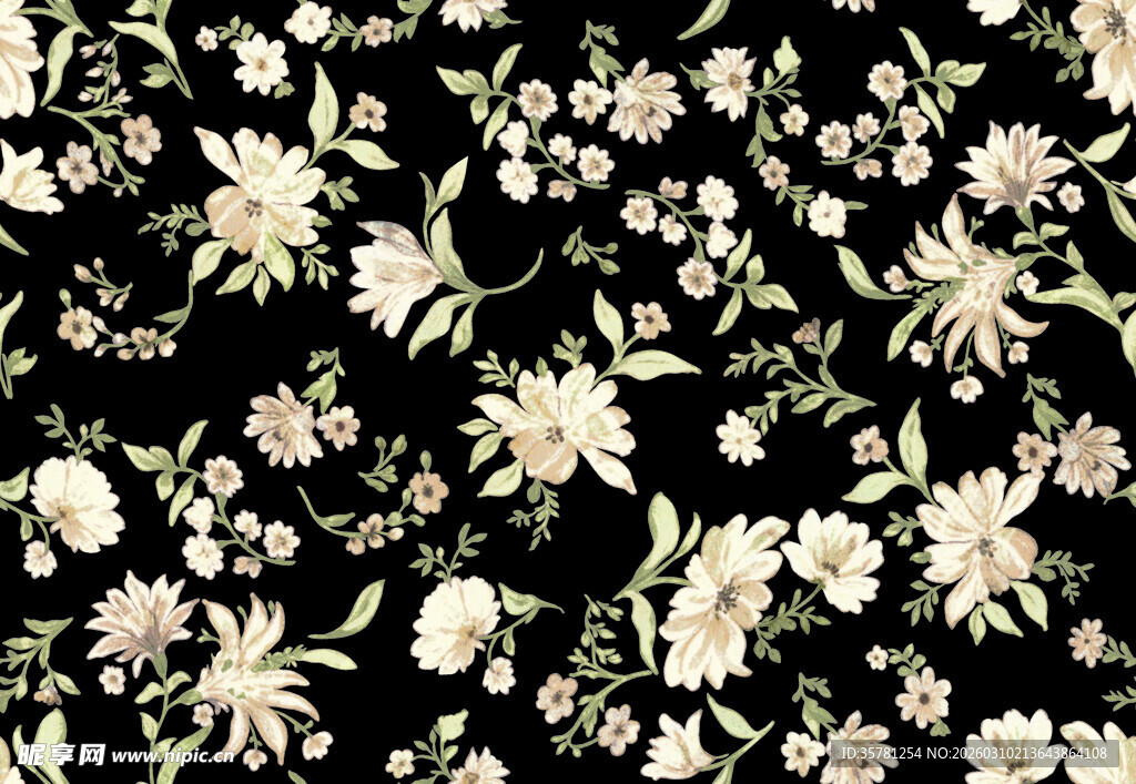黑色底花卉图案纹理