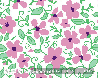 粉色花卉绿叶无缝图案