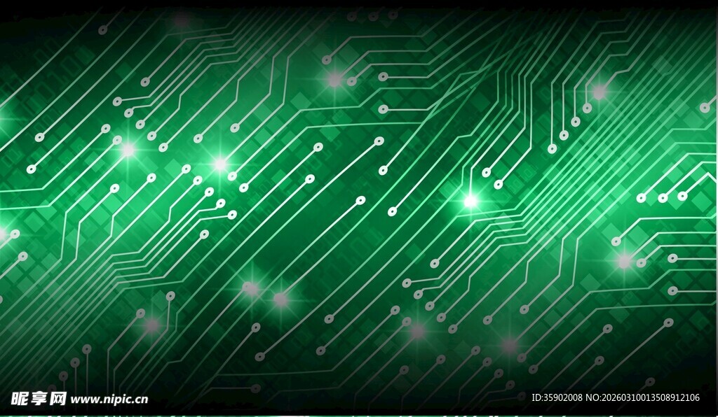 绿色科技感电路板背景图