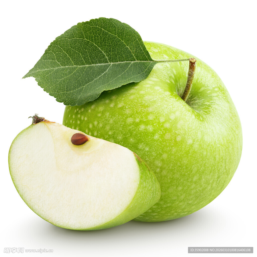 青苹果及其切片特写