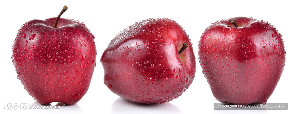 三个鲜红饱满的多汁苹果