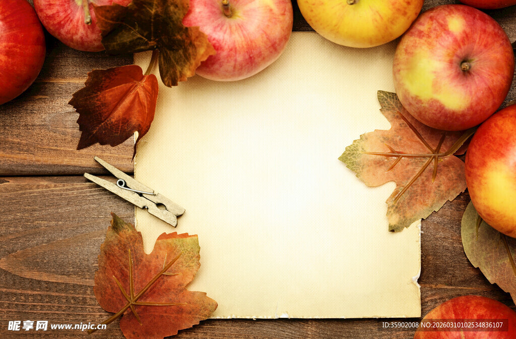 秋景中的纸笔与丰收果实