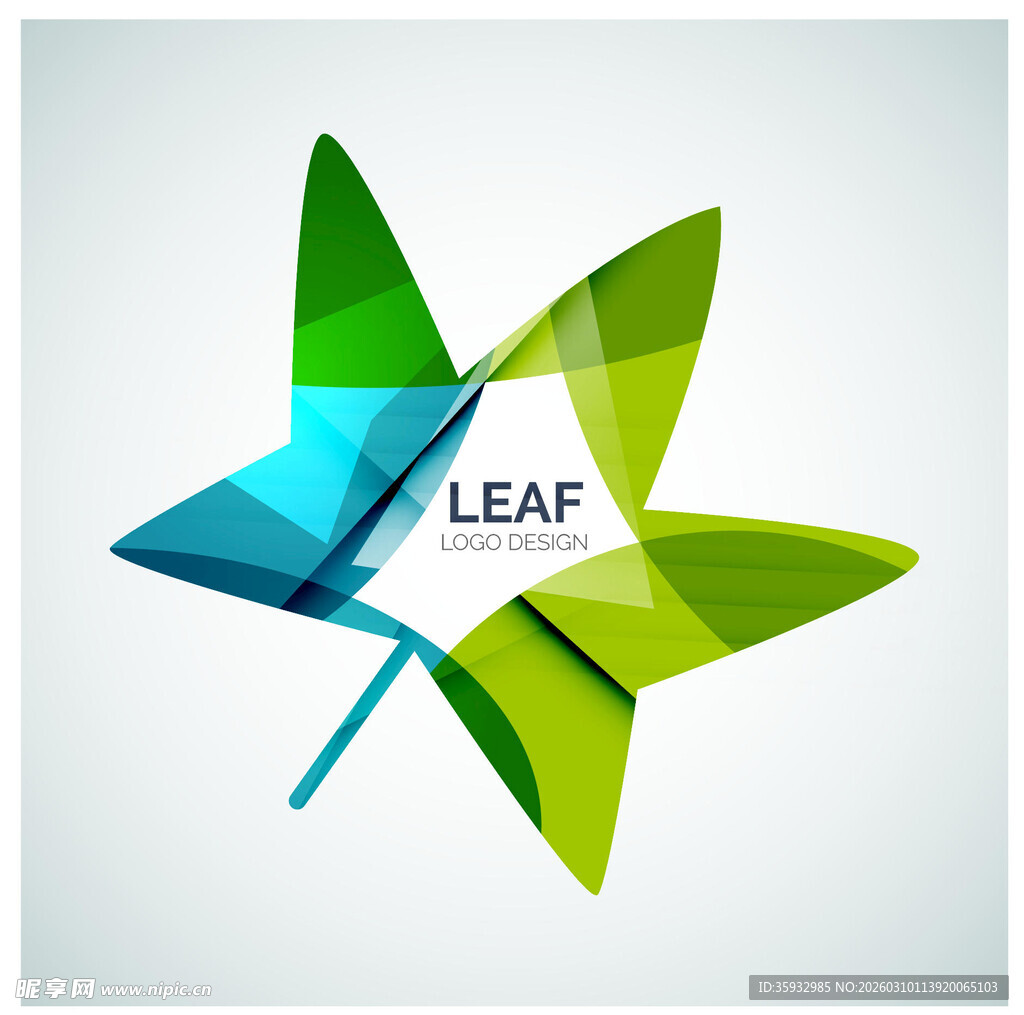 抽象几何绿叶图标设计