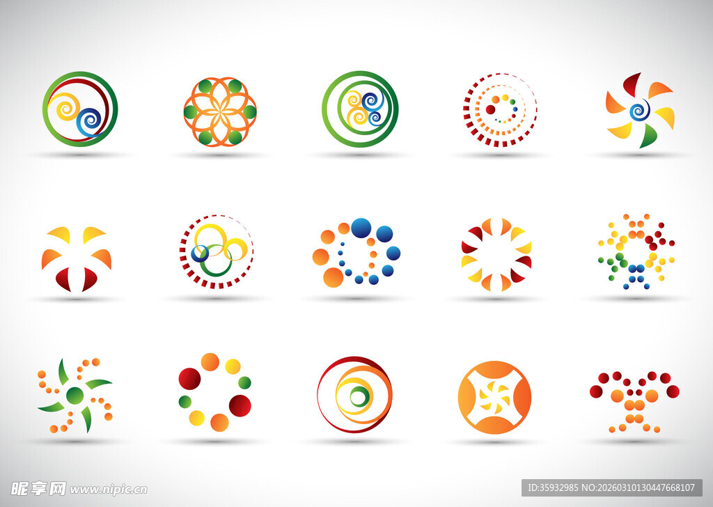 多彩圆形创意图标集合