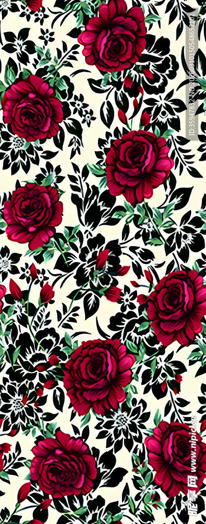 复古红玫瑰花卉图案背景