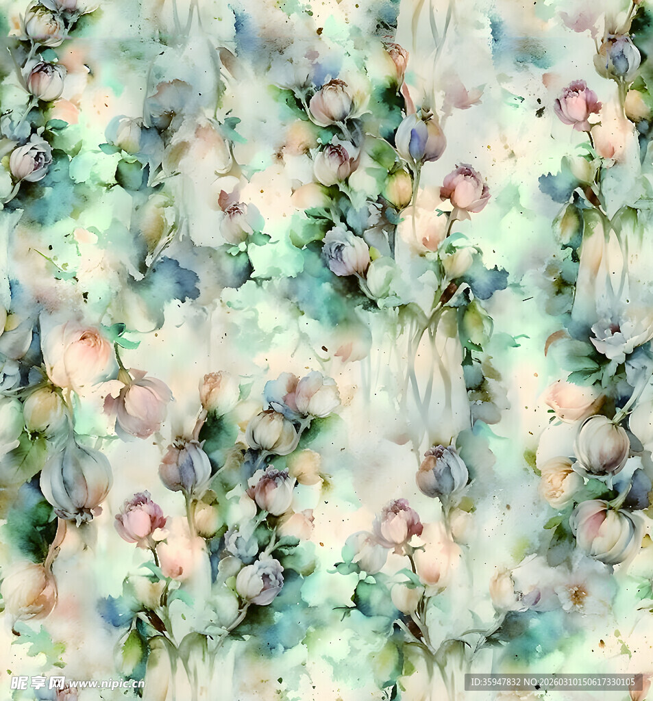 清新花卉水彩印花图案