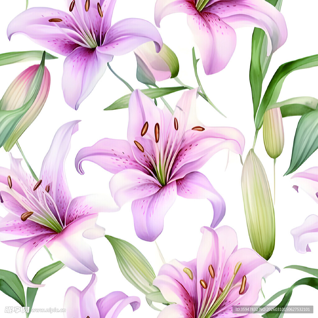 粉色百合花清新花卉图案