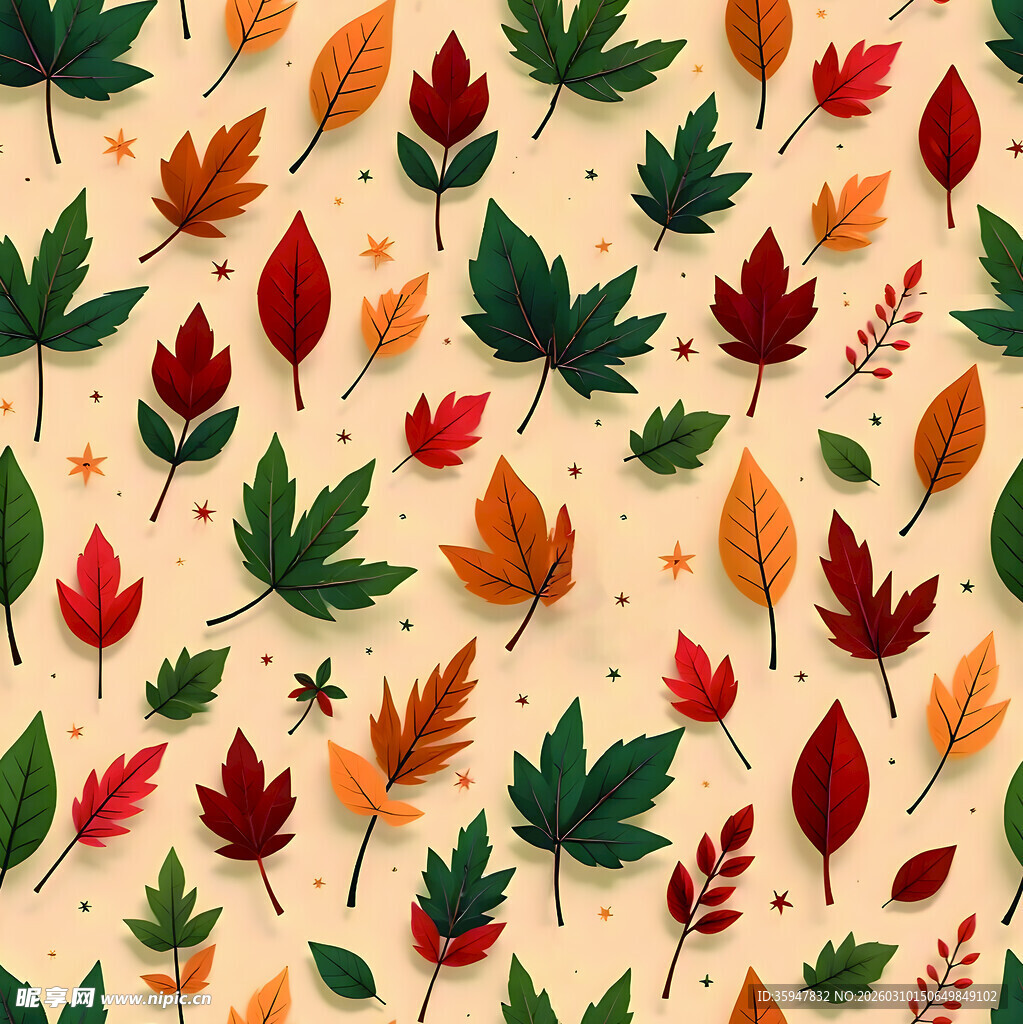 秋季多彩树叶无缝图案