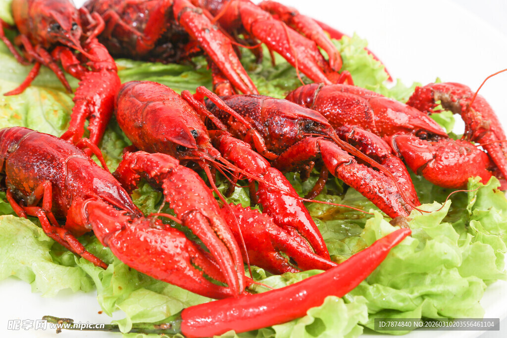 美味小龙虾摆于生菜之上