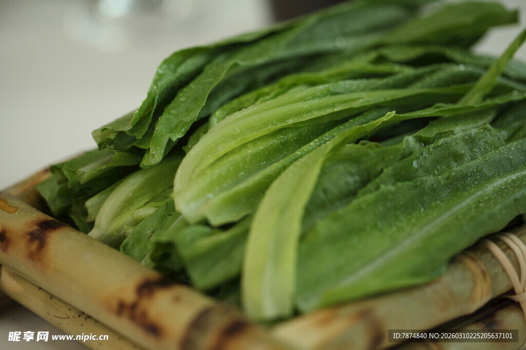 竹篮中的鲜嫩青菜