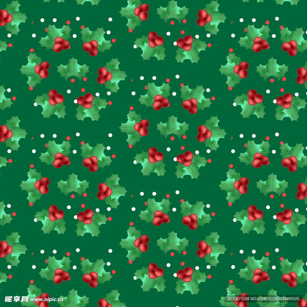 圣诞浆果绿色无缝图案