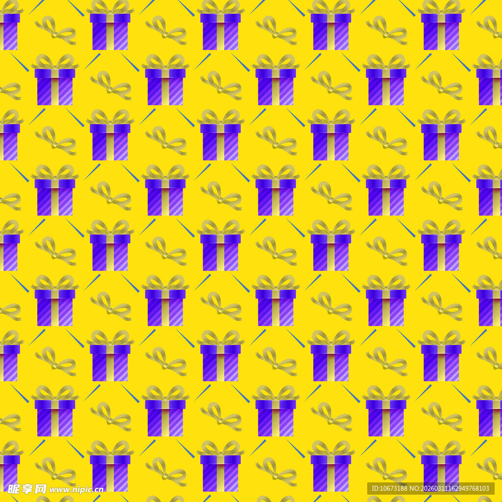 黄底紫色礼盒图案背景