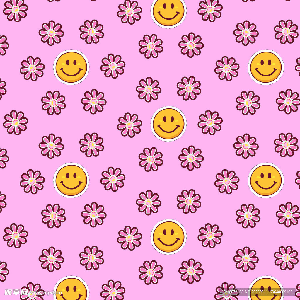 笑脸花朵紫色图案背景