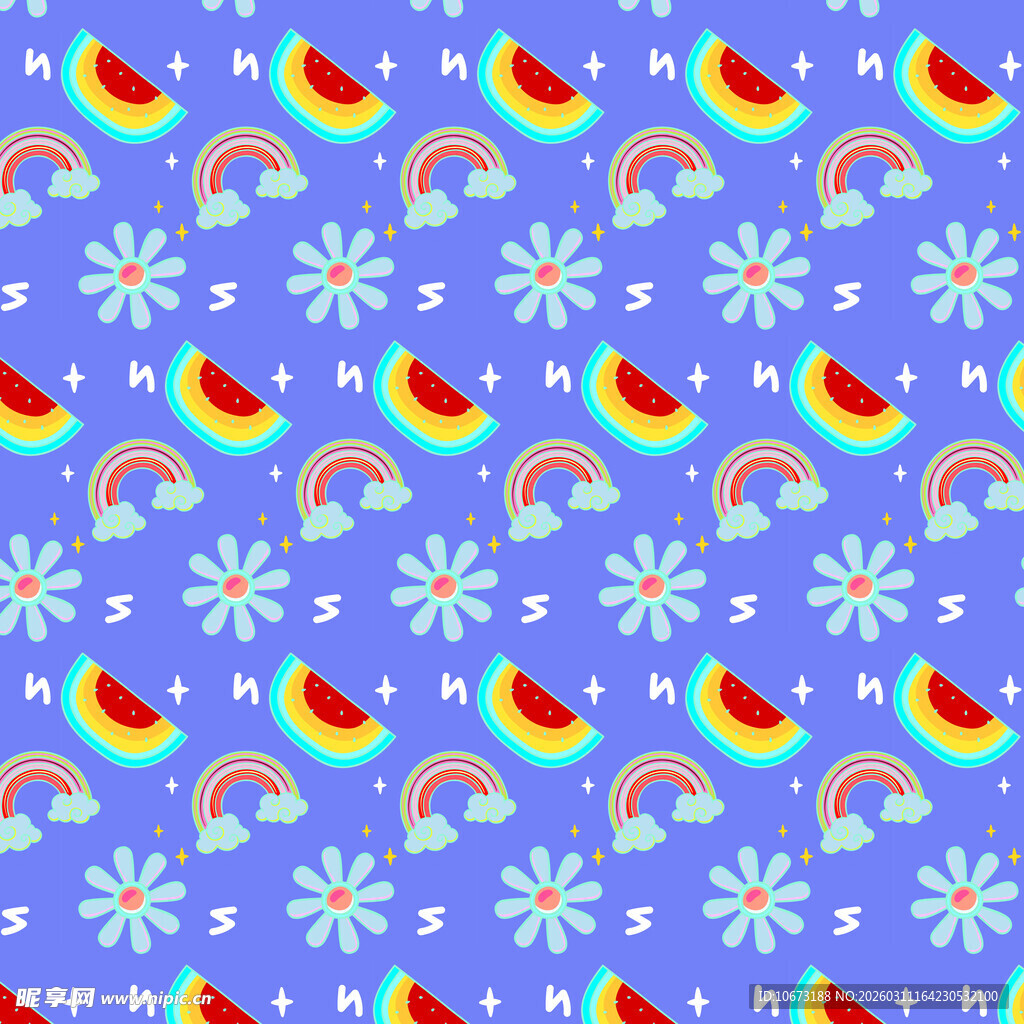 西瓜彩虹图案无缝背景