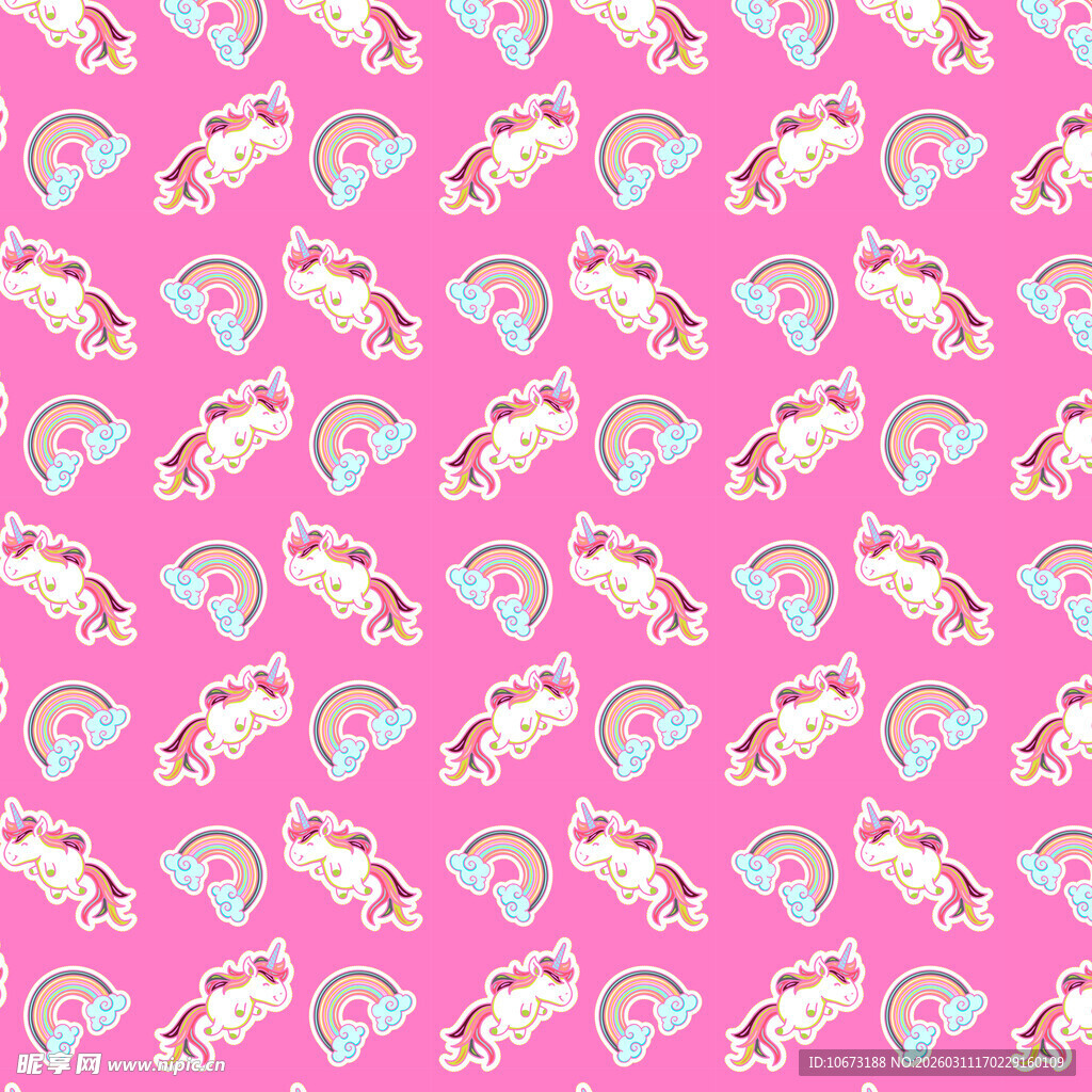 彩虹独角兽图案无缝背景