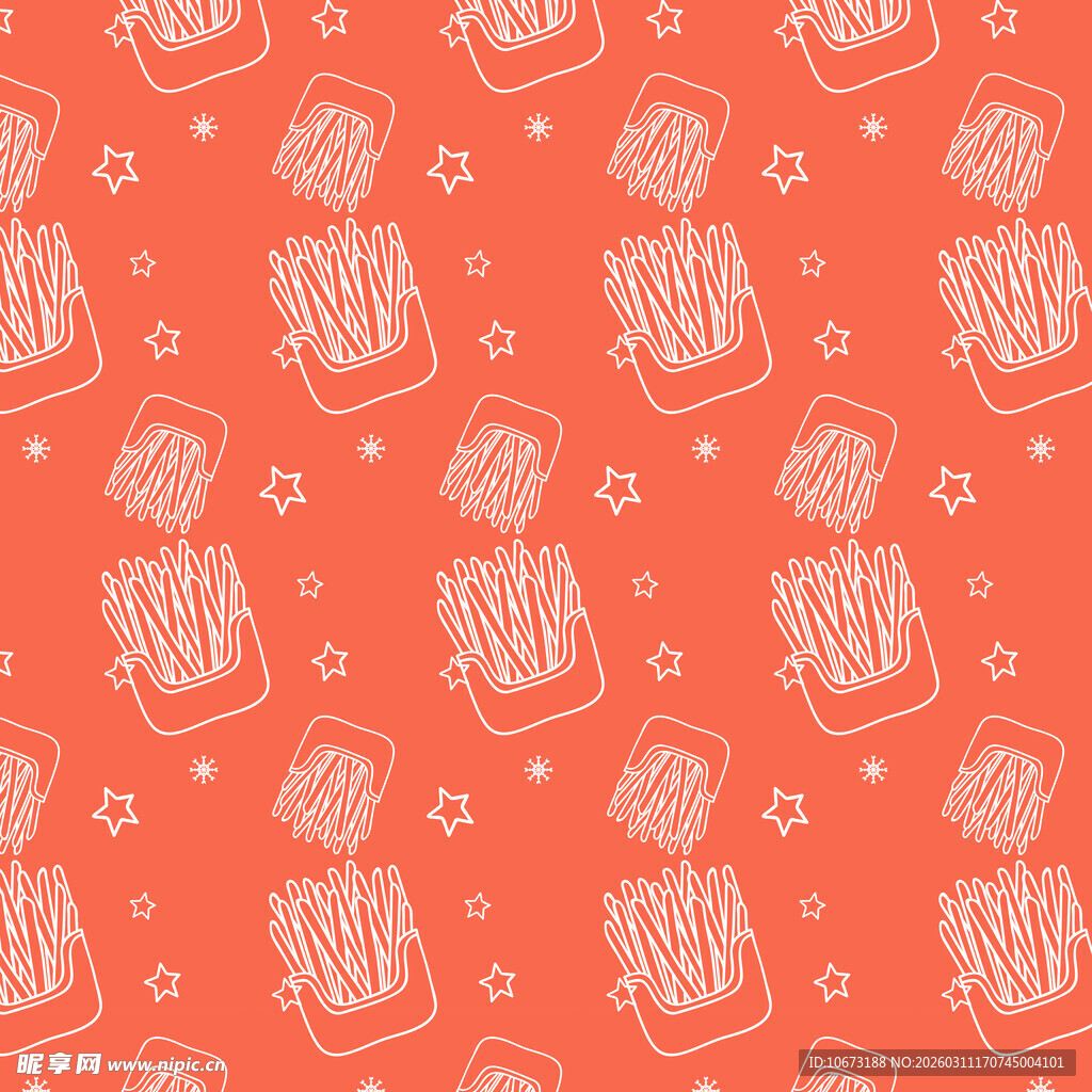 薯条轮廓图案无缝背景