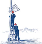 雪地中工人安装电力