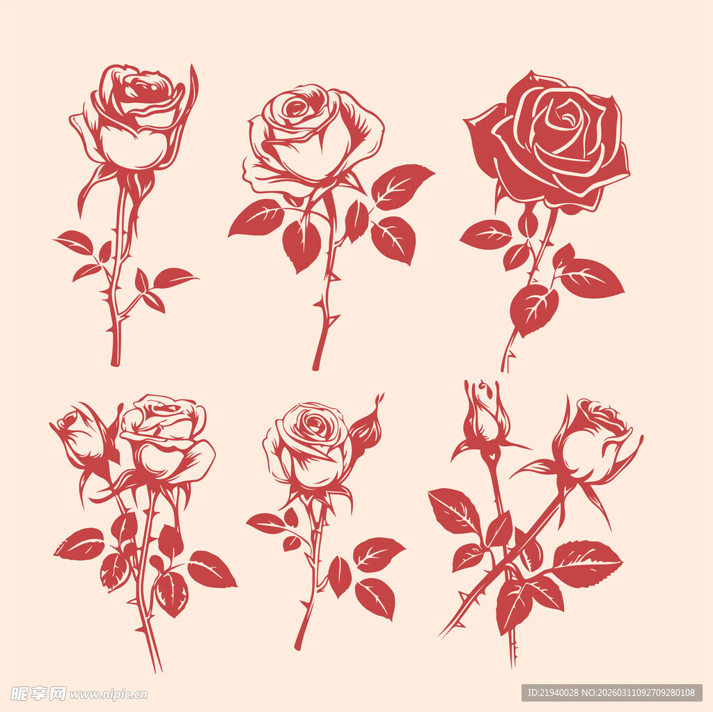 手绘红玫瑰图案