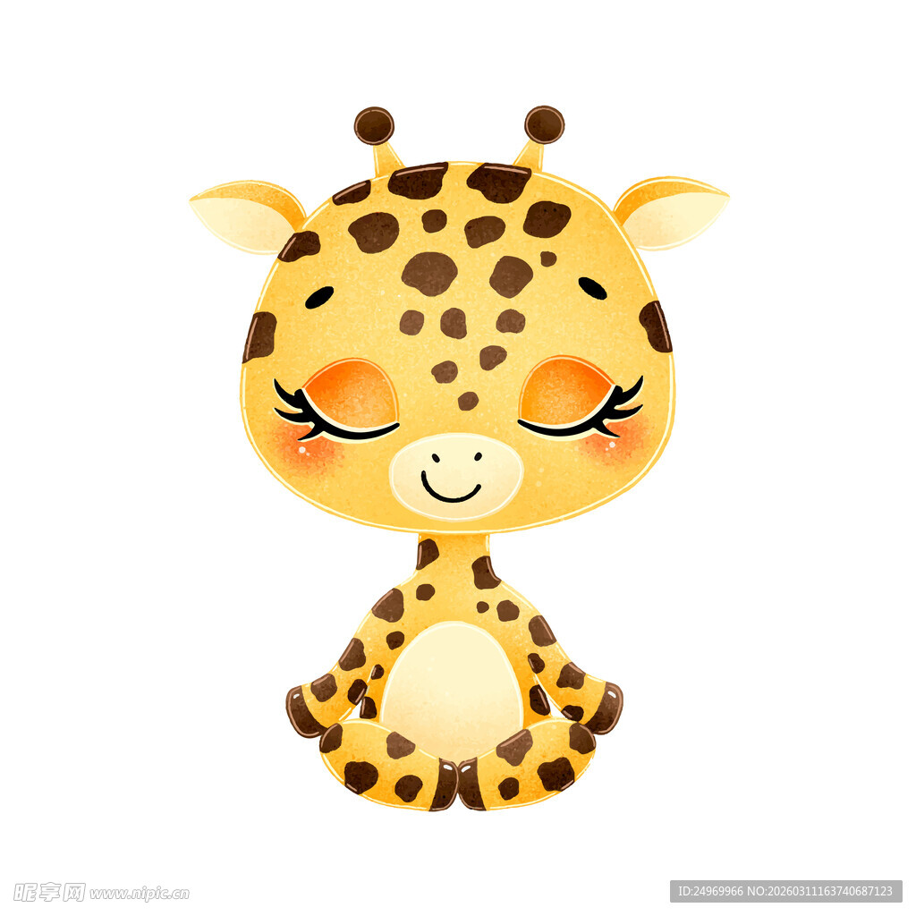 可爱闭眼小长颈鹿插画