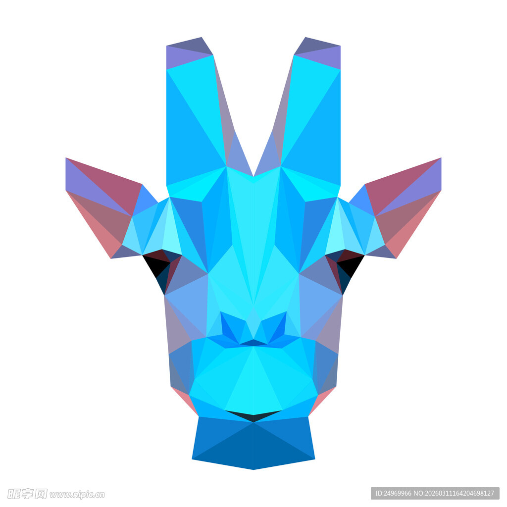 蓝色低多边形长颈鹿头部