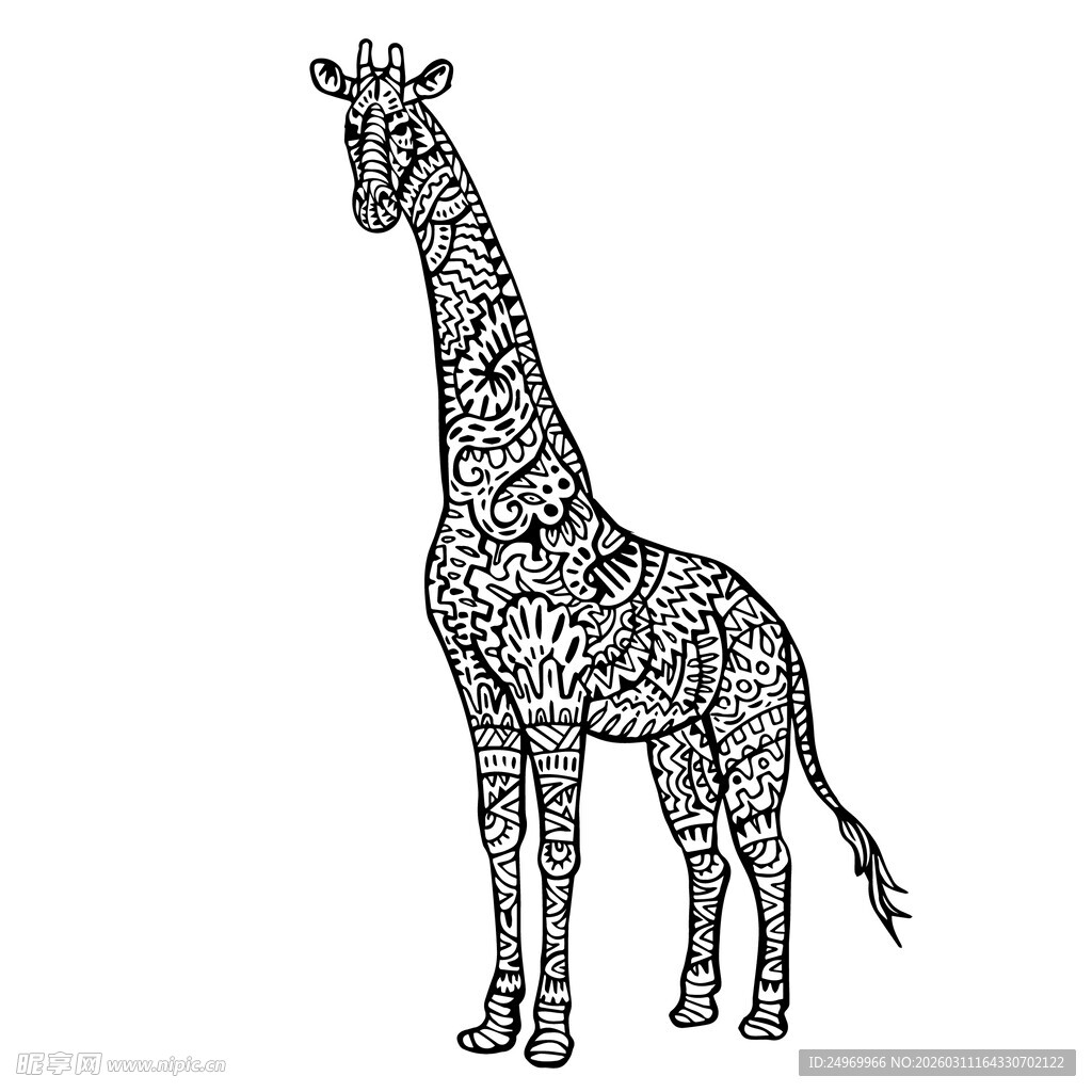 手绘长颈鹿线条图案