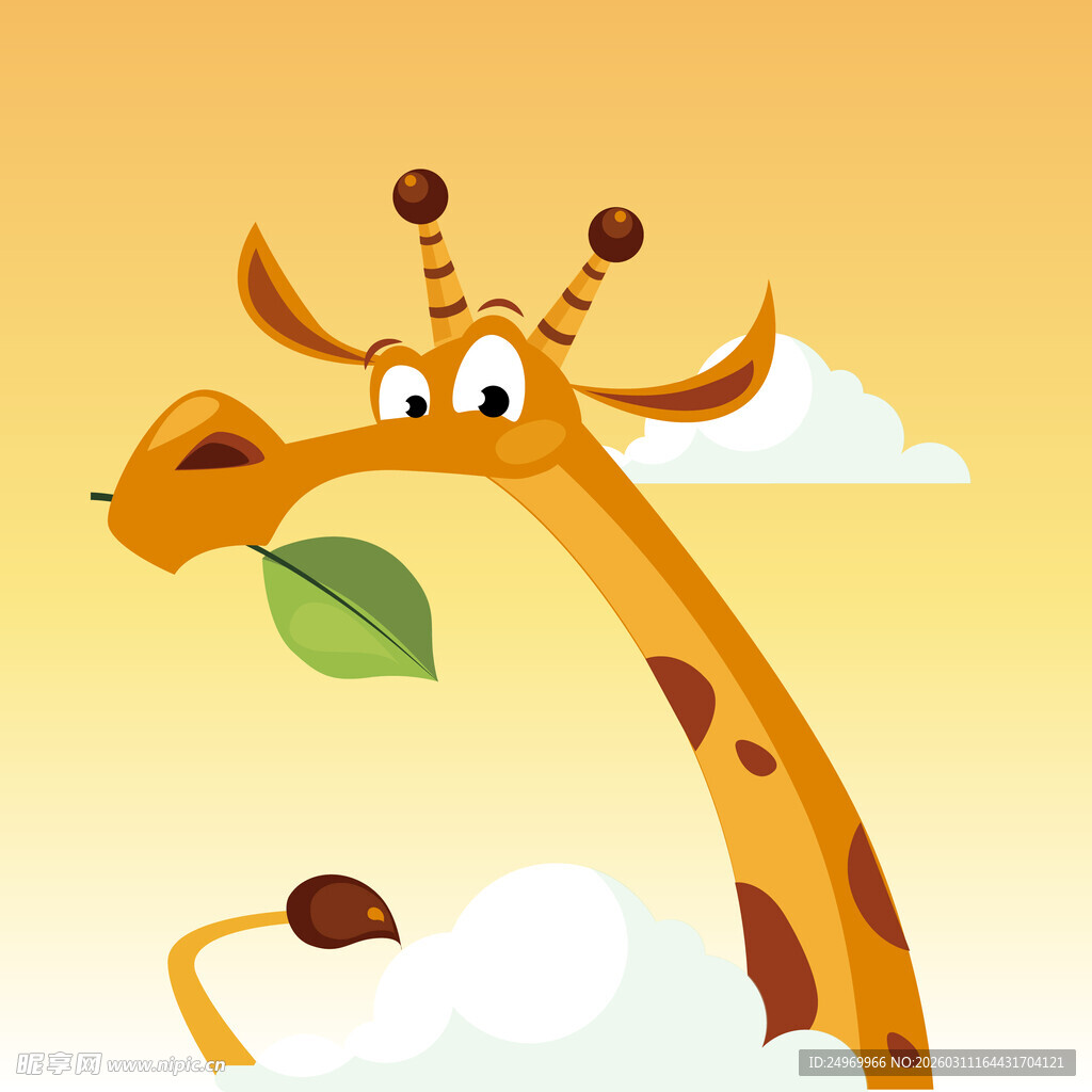 卡通长颈鹿吃树叶