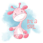 粉色长颈鹿女孩主题插画