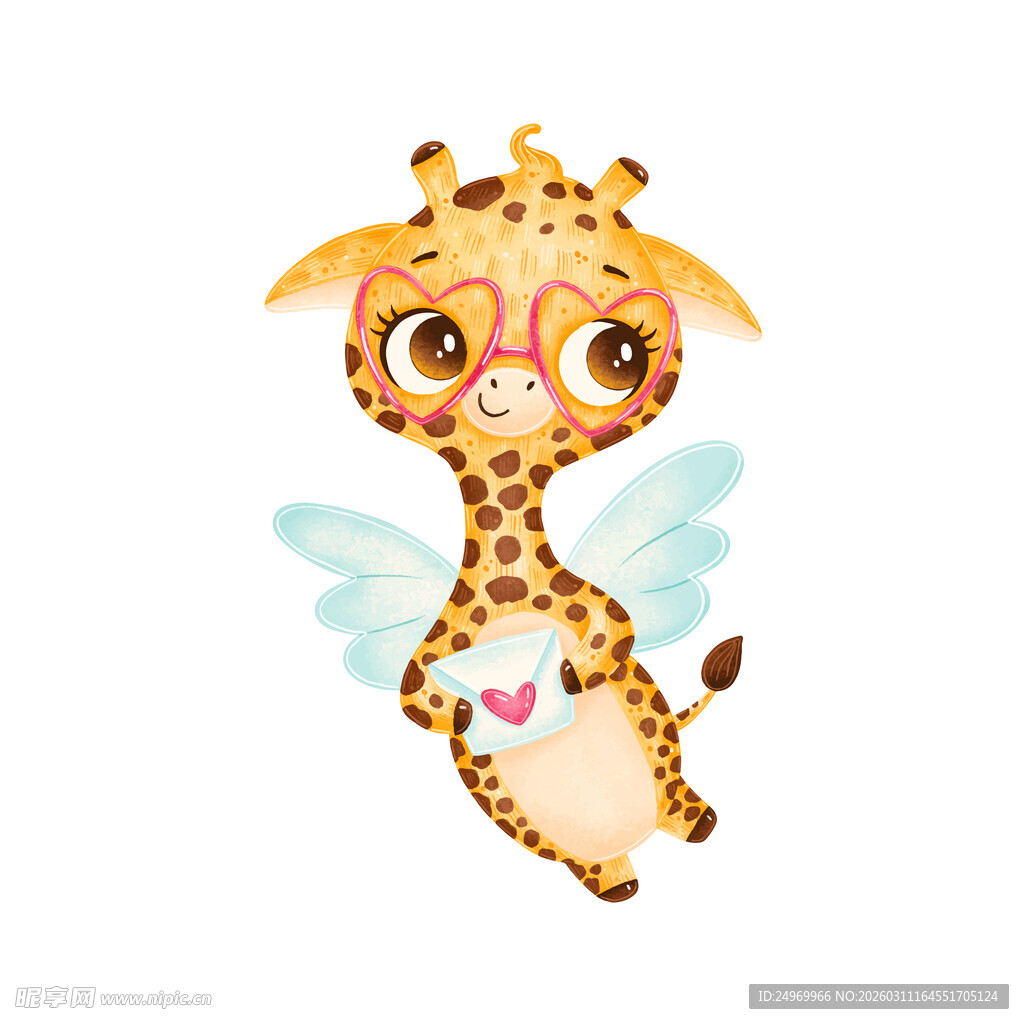 长翅膀的可爱长颈鹿插画