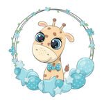 可爱长颈鹿置身梦幻花环中