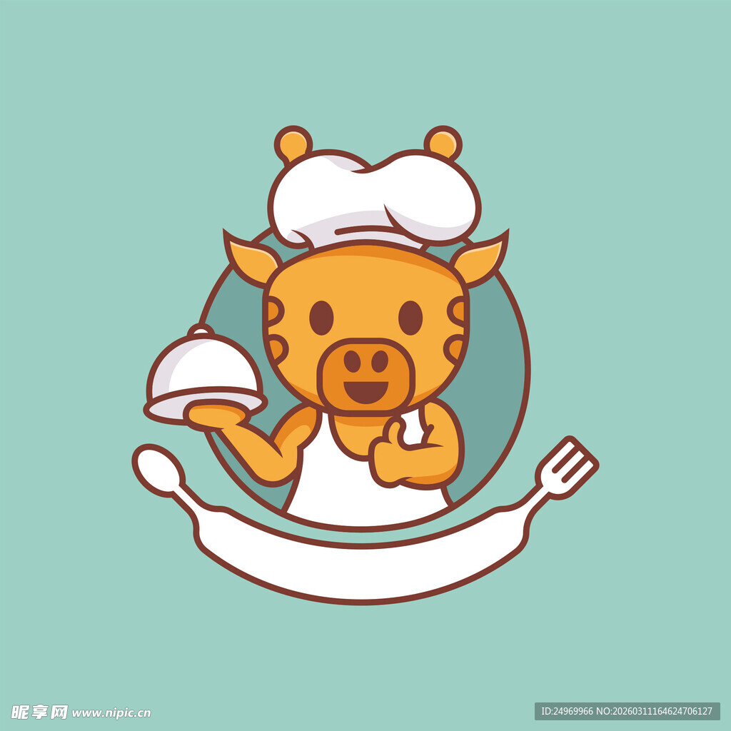 可爱长颈鹿厨师形象插画