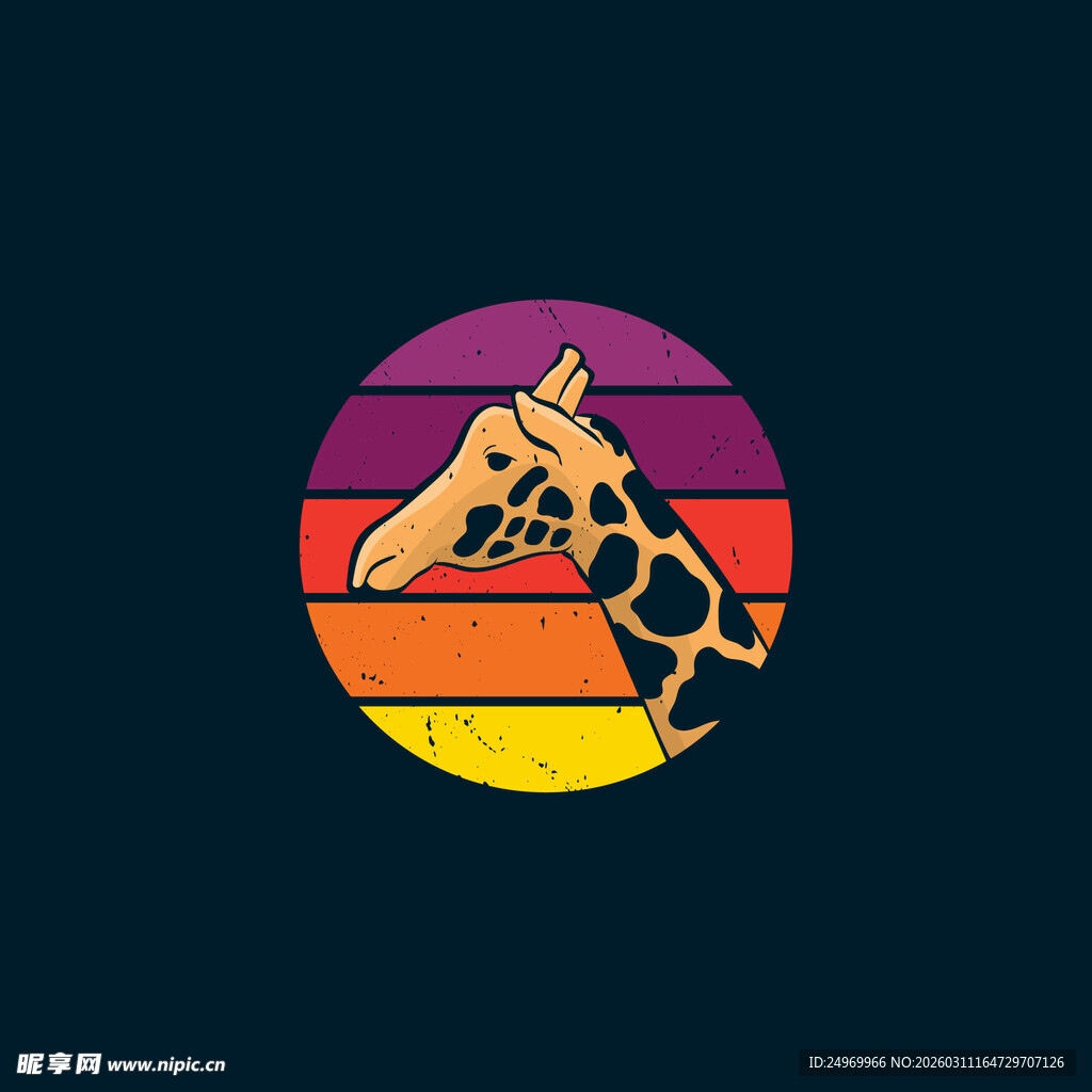 复古风格长颈鹿圆形图案
