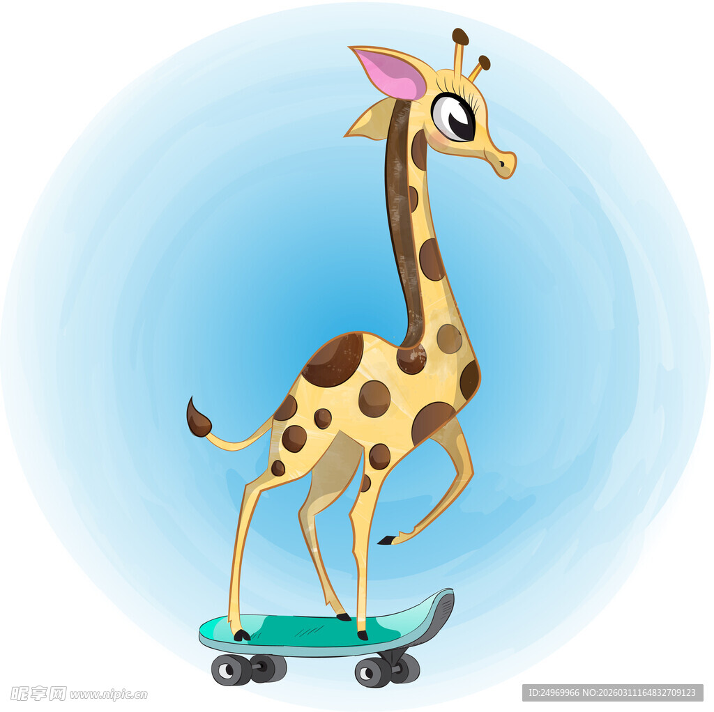 长颈鹿玩滑板的可爱瞬间