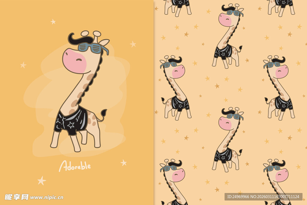 可爱长颈鹿卡通图案设计