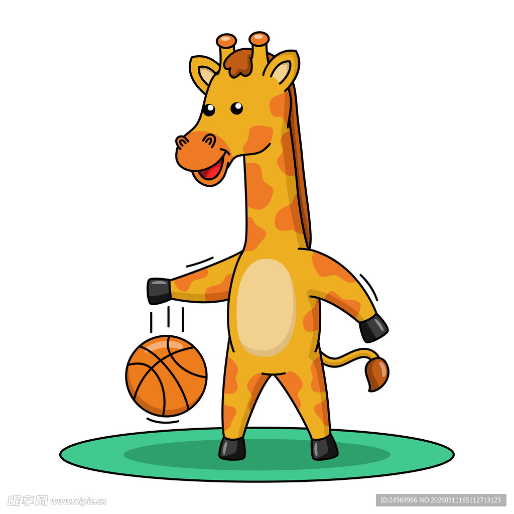 长颈鹿持篮球可爱插画