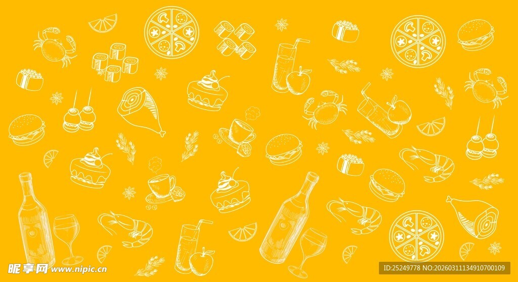 黄色背景手绘卡通元素图案