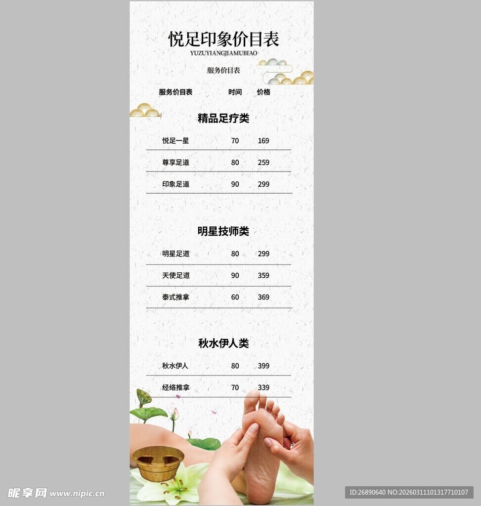 美容护肤价目表展示